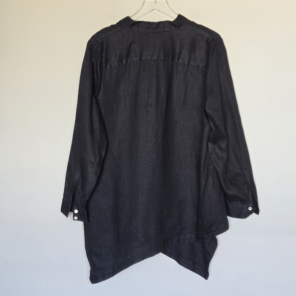 J. Jill 100% Linen Black Popover Lagenlook Boho Asymmetrical Hem Tunic Top LP - Picture 8 of 9